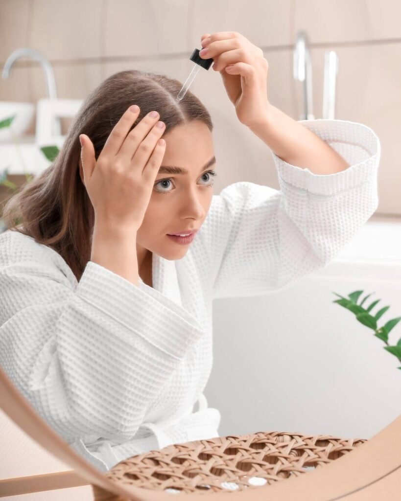 Regrowth Hair Serum applying by a woman