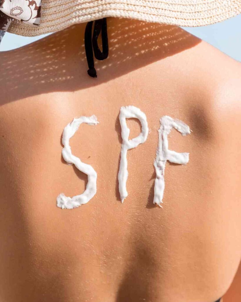 SPF wording on a woman back