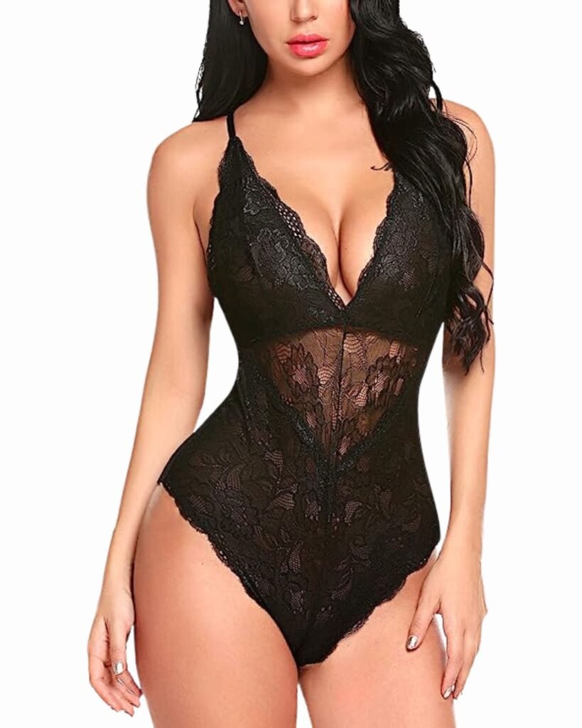 Avidlove Lingerie for Women Snap Crotch Teddy Bodysuit Contrast Sexy Lace One Piece Babydoll