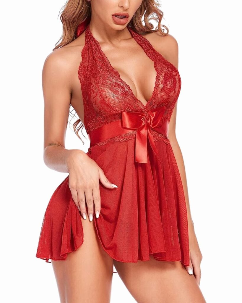 Avidlove Womens Sexy Babydoll Lingerie Halter V Chemise Sleepwear with Garter Belt XS-3XL